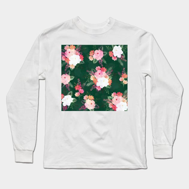 Pink Watercolor Flowers Green Design Long Sleeve T-Shirt by NdesignTrend